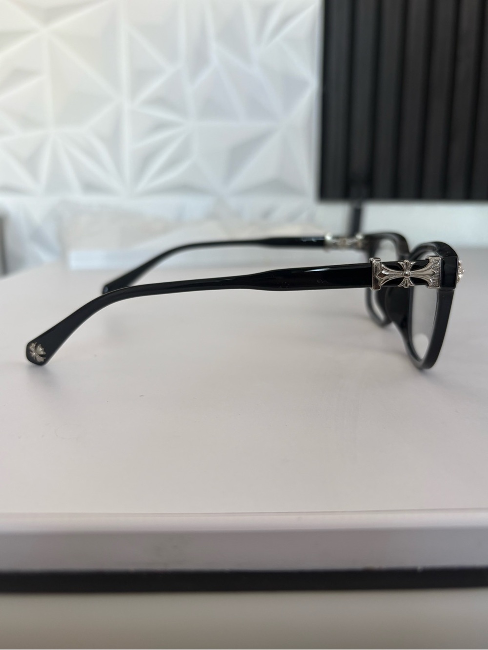 Chrome Hearts Black Thick Frame Sunglasses with Silver Cross Accents - Picture 4 of 5